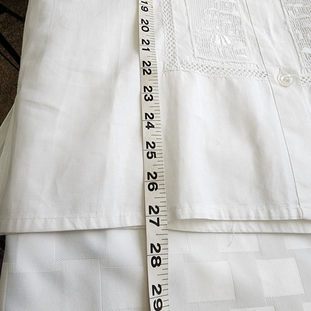 White Collar Lace Cotton Button Down Quarter Sleeve Women's Shirt Size L - Picture 5 of 6